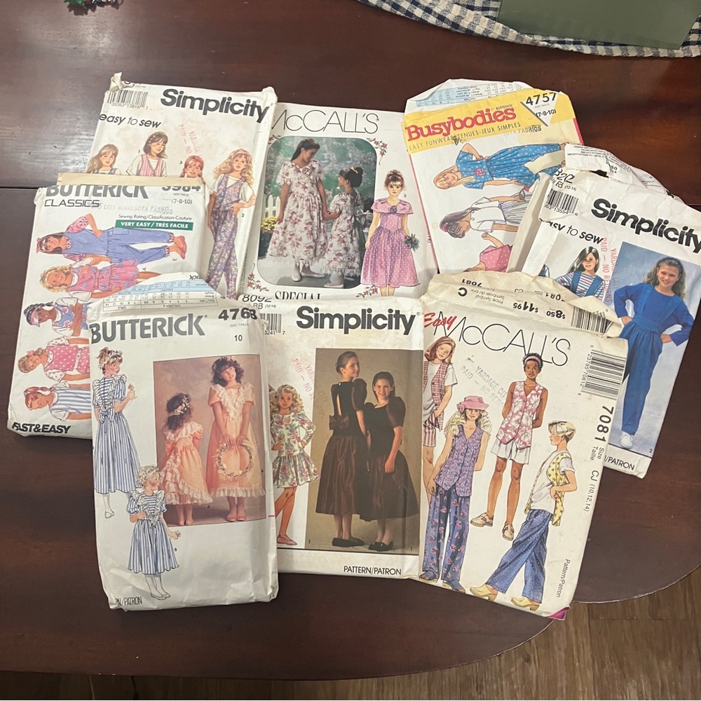 Lot of 8 Vintage 1980s-90s Kids Girl's Sewing Patterns Simplicity, Butterick